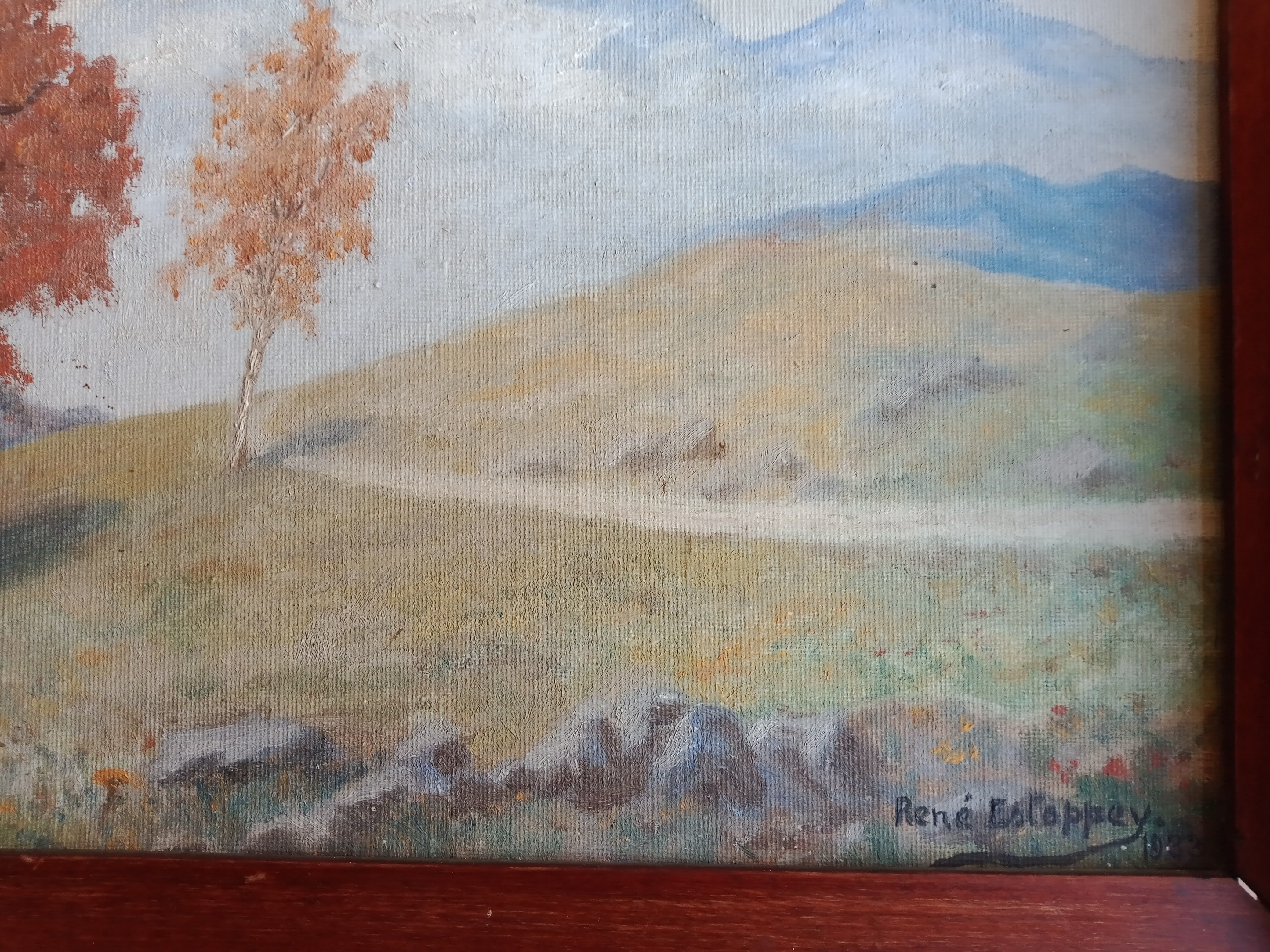 oil on canvas painting dated mountain landscape signed