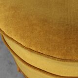 Mid‑Century Mustard‑Yellow Ottoman in Wood and Velvet, France 1950s