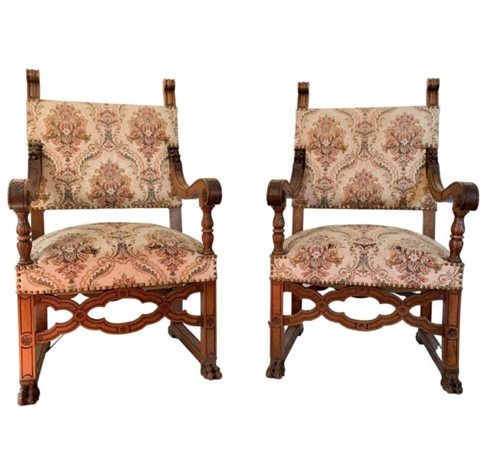 Pair of Neo-Renaissance armchairs, circa 1870
