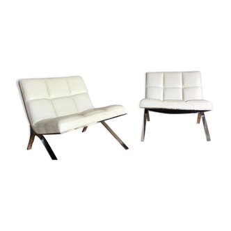 Pair of Skool Roche Bobois leather armchairs