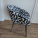 Fauteuil imprimé blanc noir refait neuf