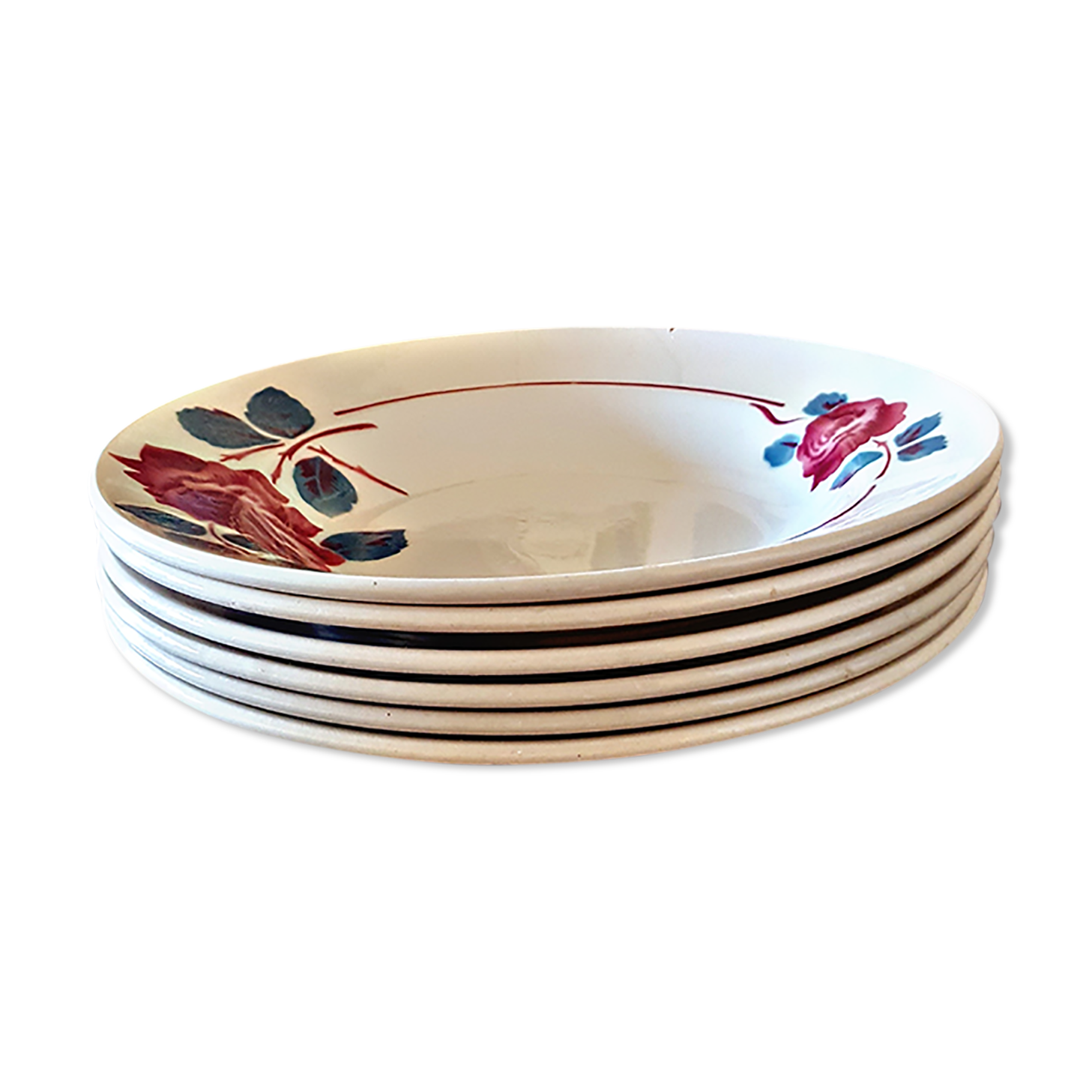 6 hollow Plates Badonviller porcelain floral pattern (roses)
