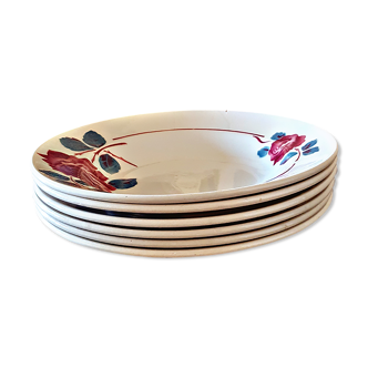 6 hollow Plates Badonviller porcelain floral pattern (roses)