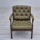 1970s, Scandinavian armchair, original condition,reen furniture leather, solid teak wood.