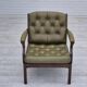 Fauteuil scandinave, état d'origine, meuble en cuir vert, bois de teck massif, années 1970