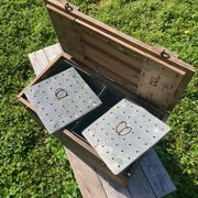 Old wooden and zinc crate, with handles. 1900, heating system