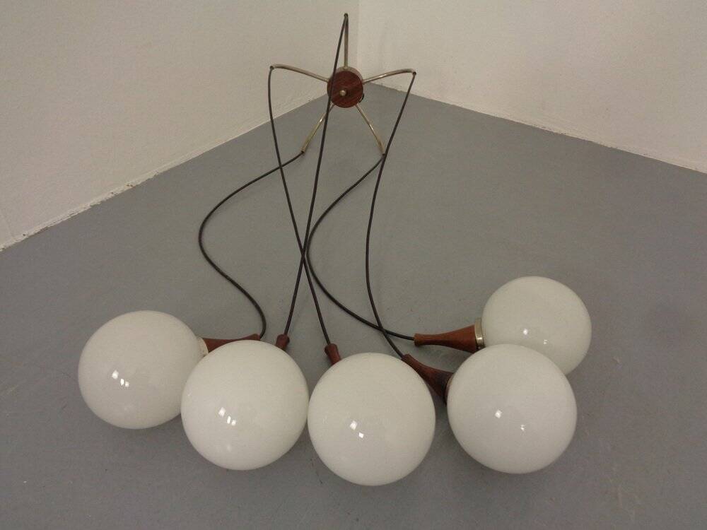 Danish Glass and Rosewood Cascade Ceiling Lamp, 1960s