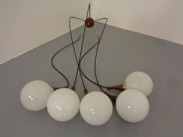 Danish Glass and Rosewood Cascade Ceiling Lamp, 1960s