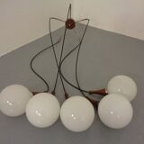 Danish Glass and Rosewood Cascade Ceiling Lamp, 1960s