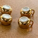 4 small cups dabbling ceramic enamelled gold and vintage white