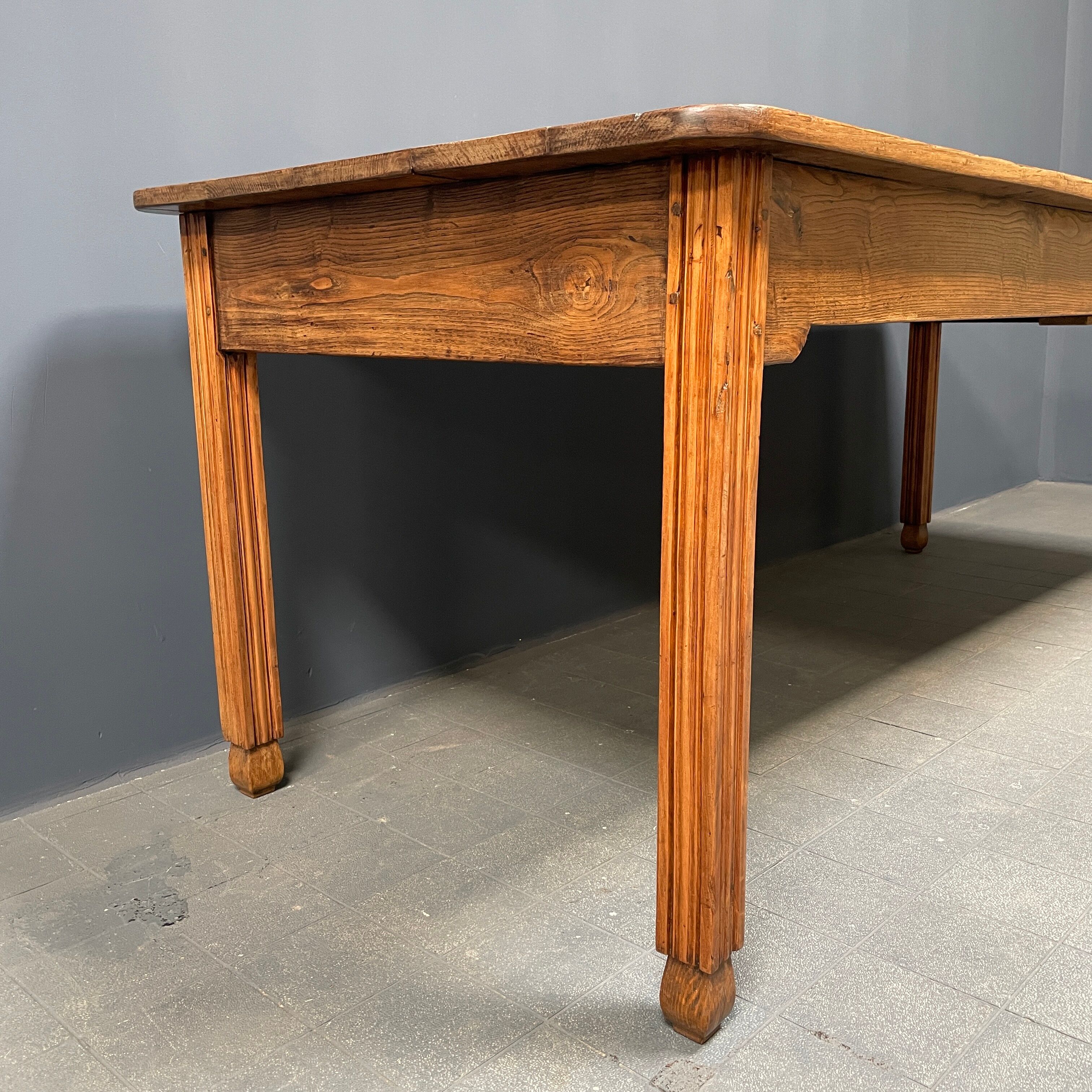 Large oak farmhouse table from France, early 1900s