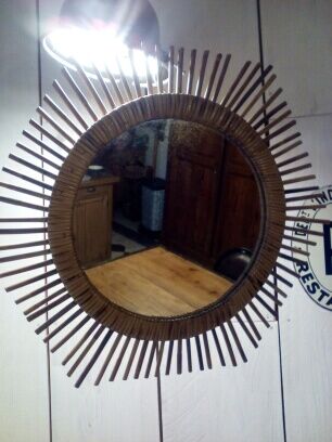 Vintage rattan sun mirror 60s