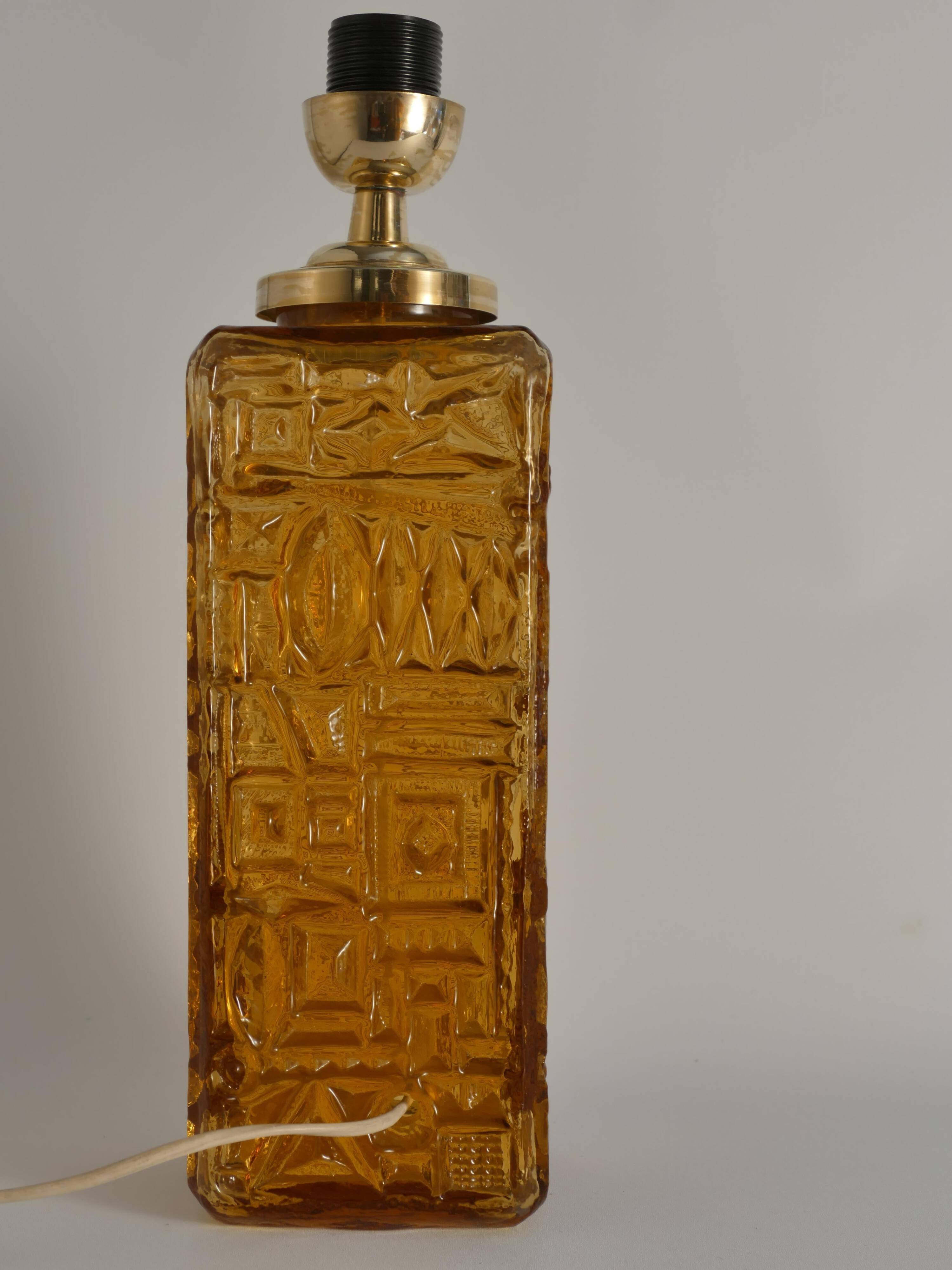 Large Amber Glass Table Lamp by Gustav Leek for Orrefors, 1960s