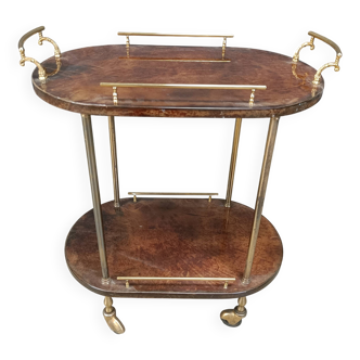 Desserte de bar italienne en peau de chèvre laquée et parchemin par Aldo Tura, années 1960