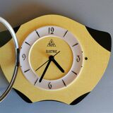 Vintage formica clock silent wall clock 60s "DAM electric yellow black"