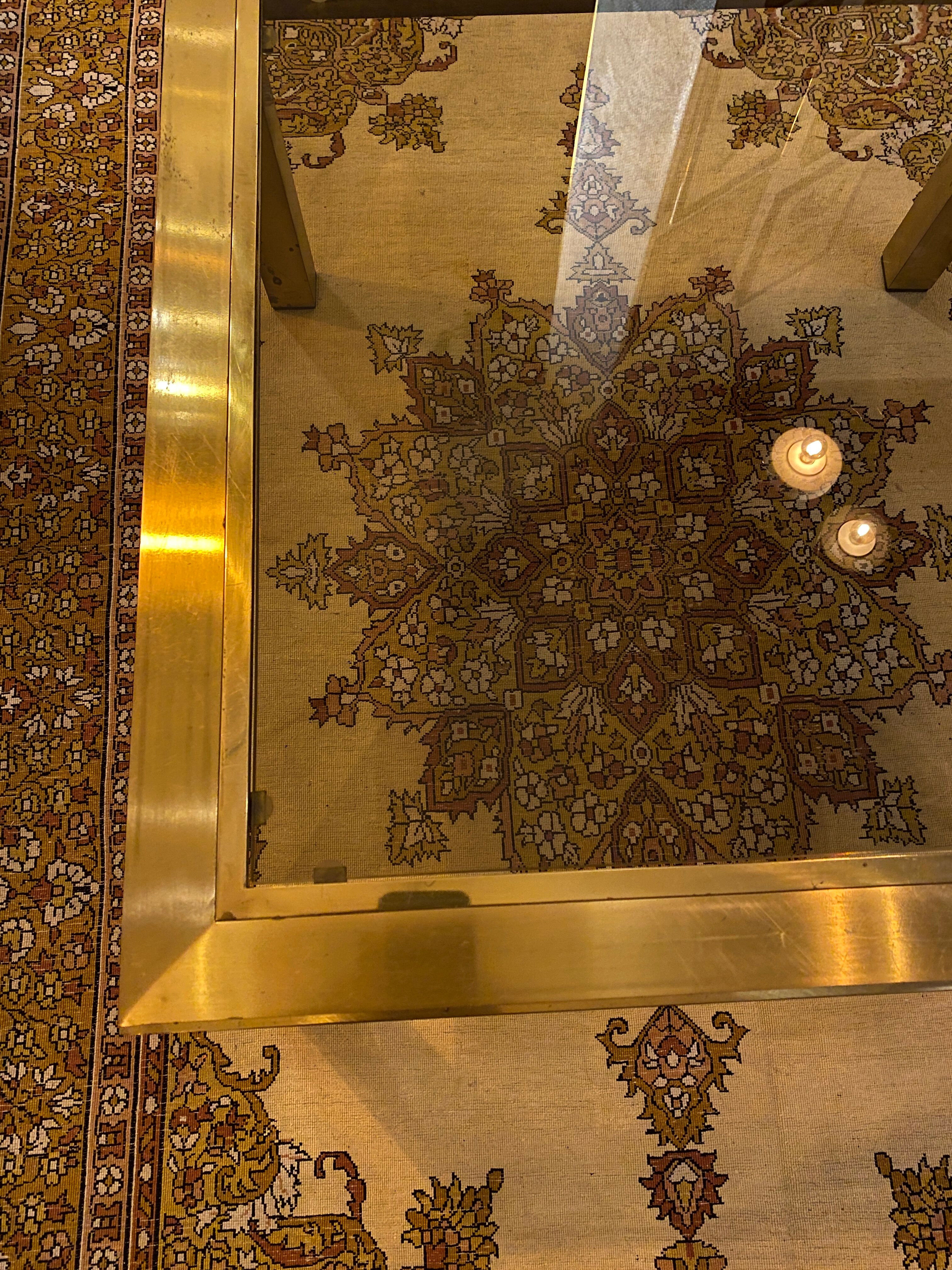 Gold square coffee table and smoked glass