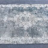 Beige Blue Green Faded oushak Rug