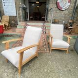 Paire de fauteuils vintage en bouclette beige, 1950