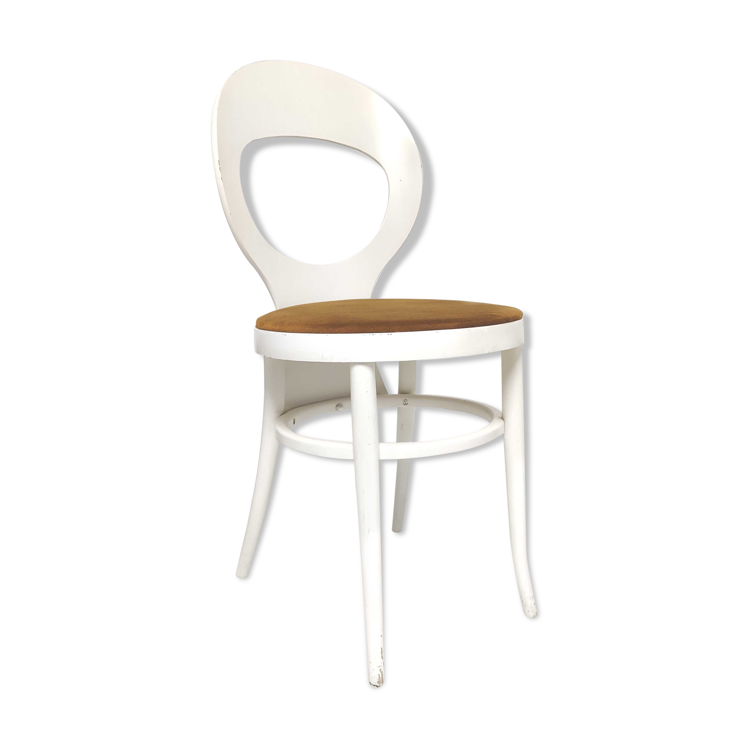 Baumann bistrot mouette chair in white wood and yellow velvet