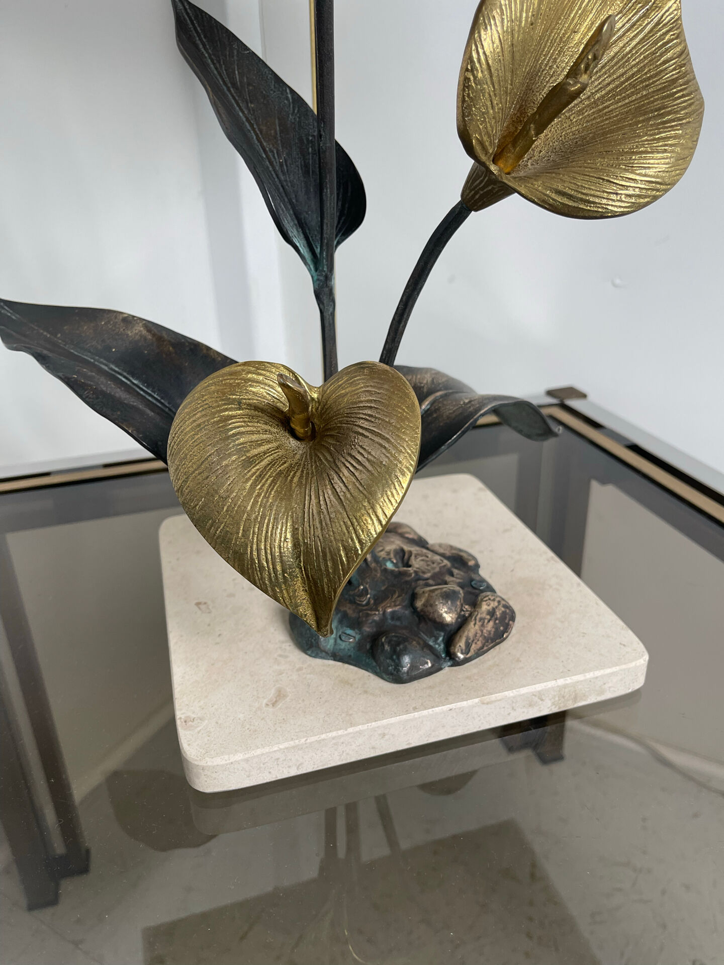 Lampe florale bronze 1970