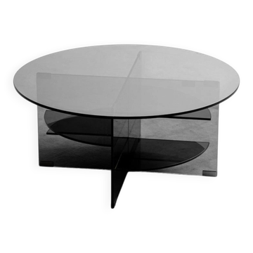 Table basse ronde vintage en cristal Parsol fumé – Modèle enregistré, Italie années 1970