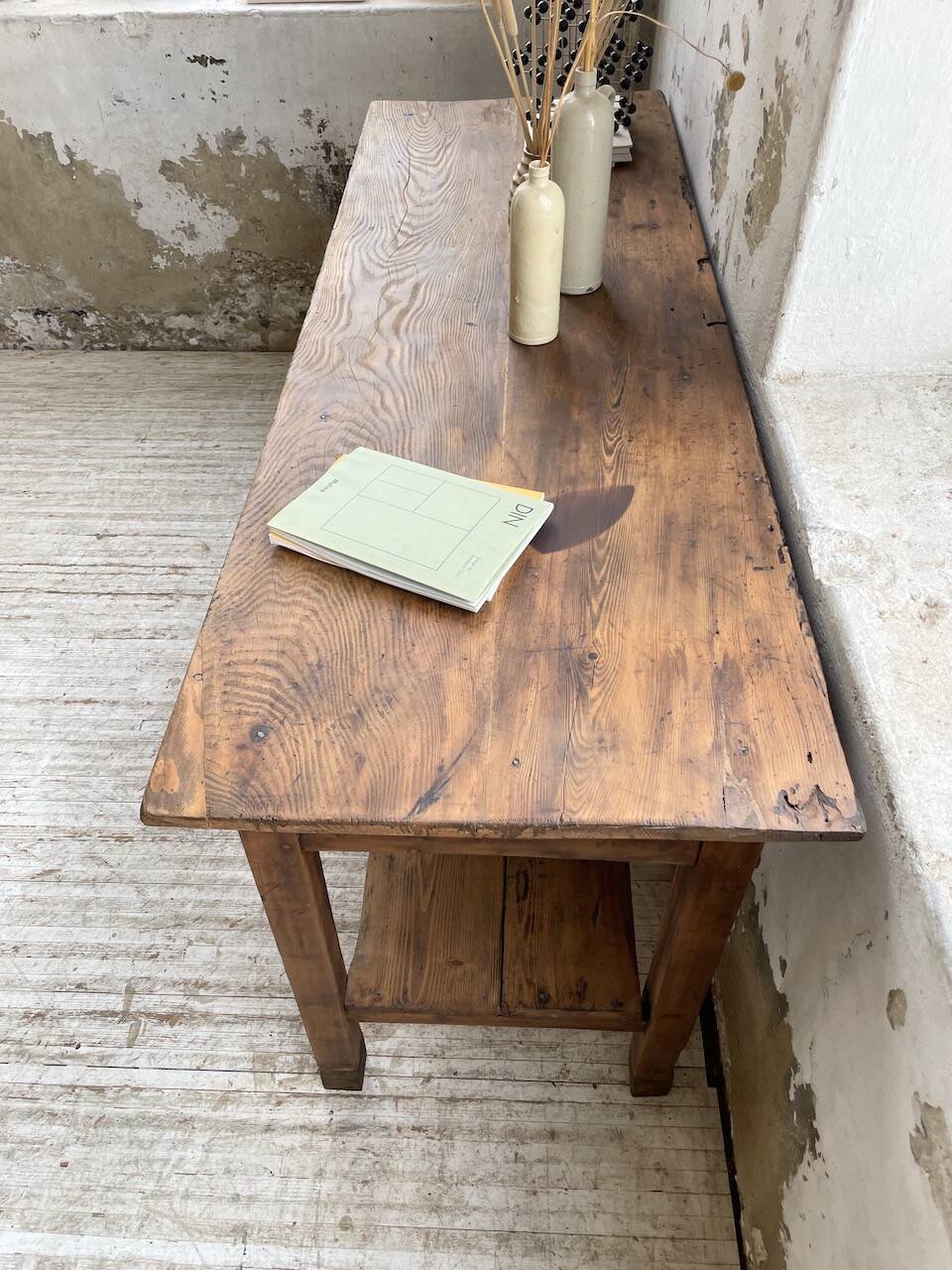 Drapery console table in pine