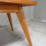 Dining table in blond oak compass feet 1950