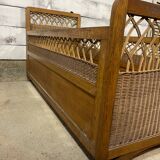 Children's bed in wood and wicker from the 50s and 60s