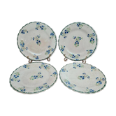 Set of 4 antique dessert plates in ironstone, with blue and green floral decoration.