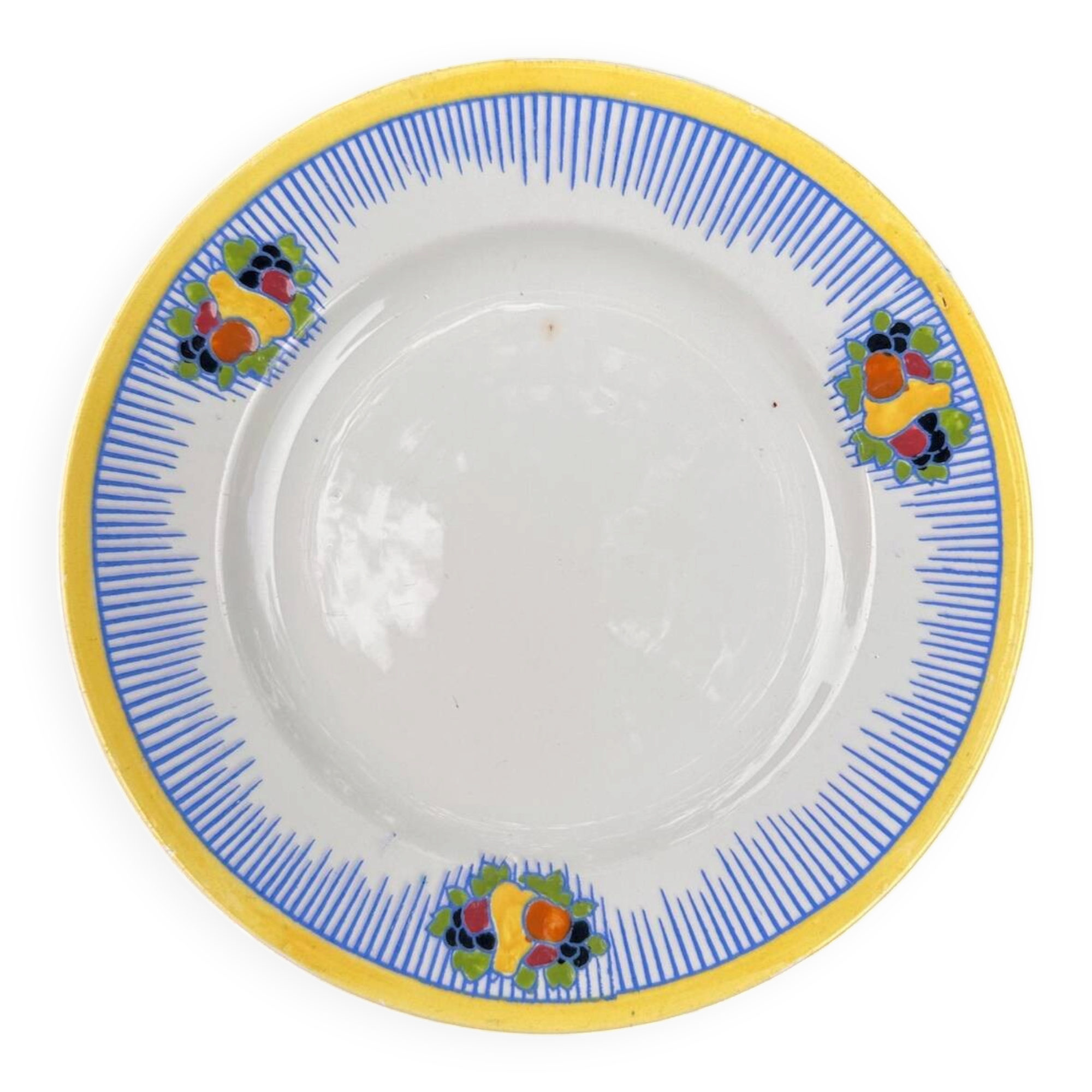 Dish on Pedestal Boch Frères La Louvière - Fruit & Stripes Decor - Art D