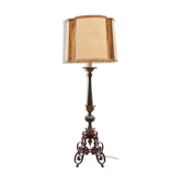 Art deco wrought iron lacquered and gilt leafs floor lamp france, 1930s
