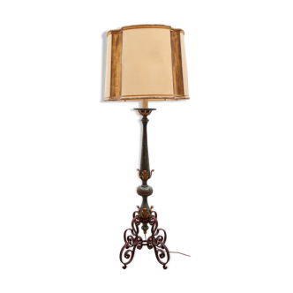 Art deco wrought iron lacquered and gilt leafs floor lamp france, 1930s
