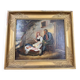 19th century oil painting on canvas: The spinner and the soldier