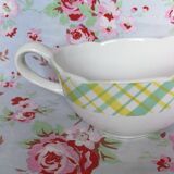 Sauciére Badonviller vaisselle ancienne tartan jaune et vert au pochoir