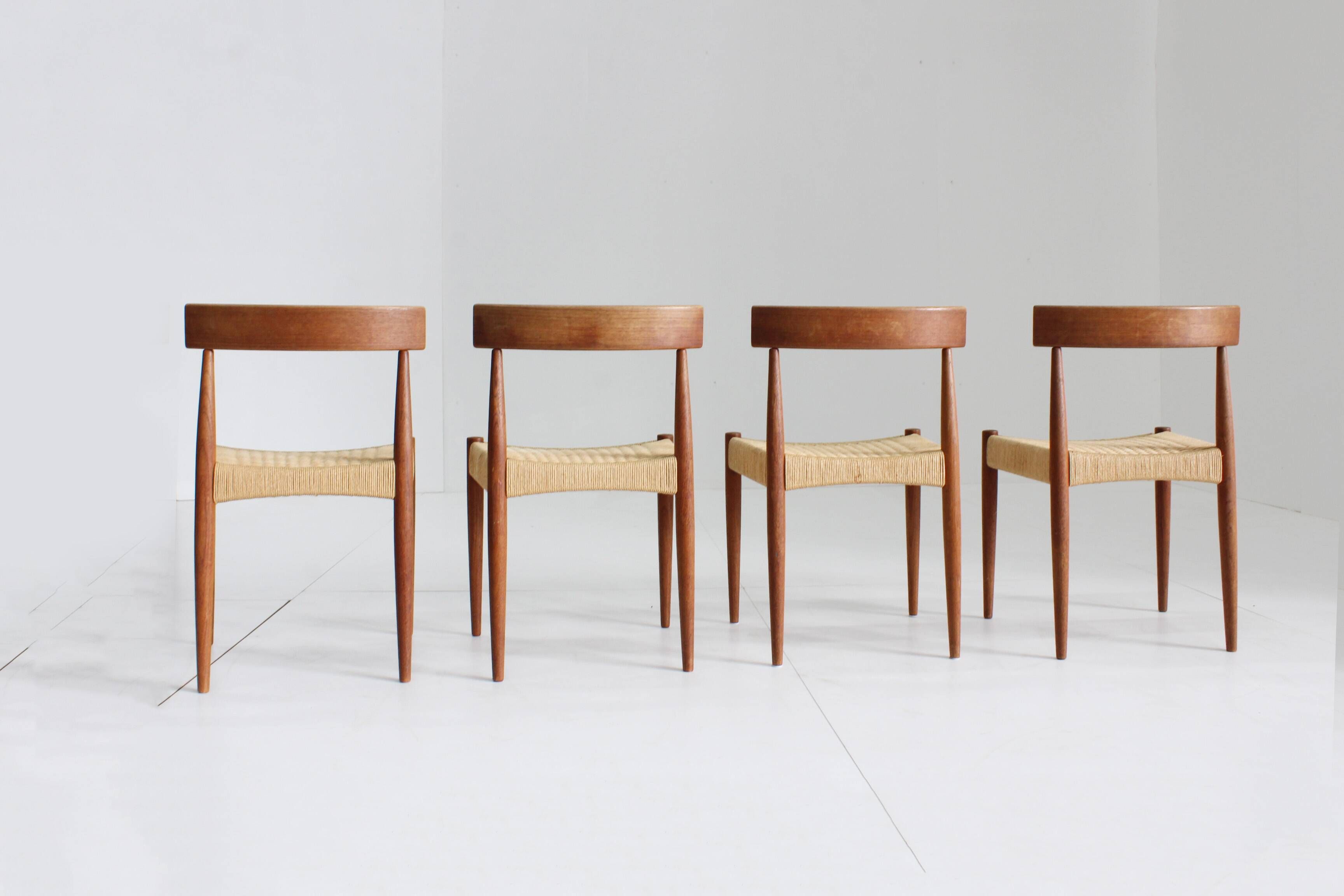 Set of 4 Paper Cord Danish Dining Chairs by Arne Hovmand-Olsen for Mogens Kold