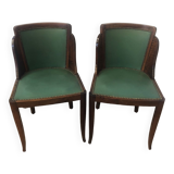 Paire de chaises anciennes gondole bois et cuir vert
