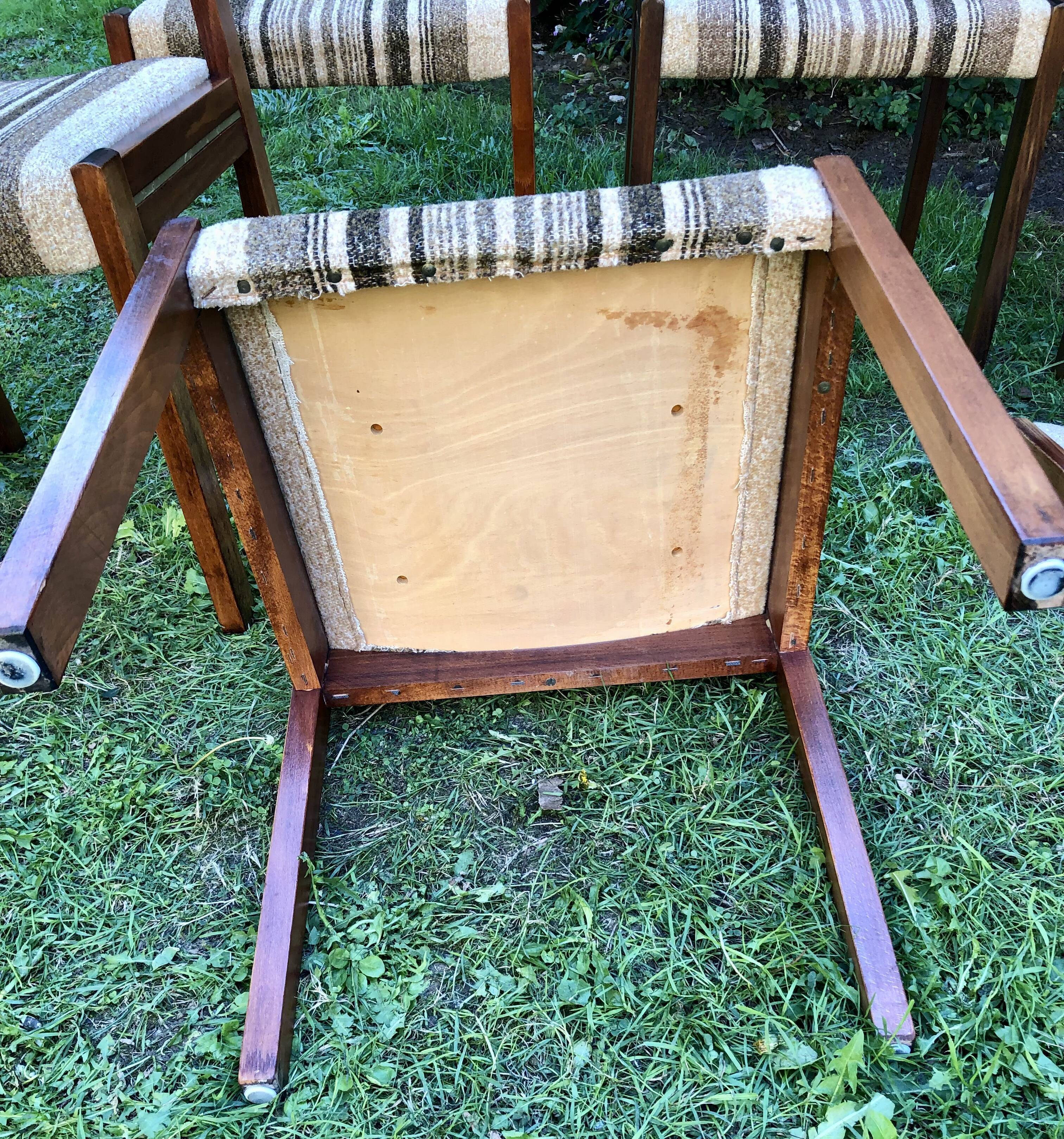 Chairs wood and striped antique fabrics