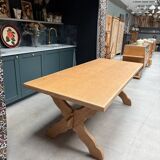 Grande table de ferme en chêne massif pieds croisés (rénovée)
