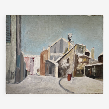 Painting in the style of Utrillo representing Mimi Pinson's house in Montmartre (Paris)