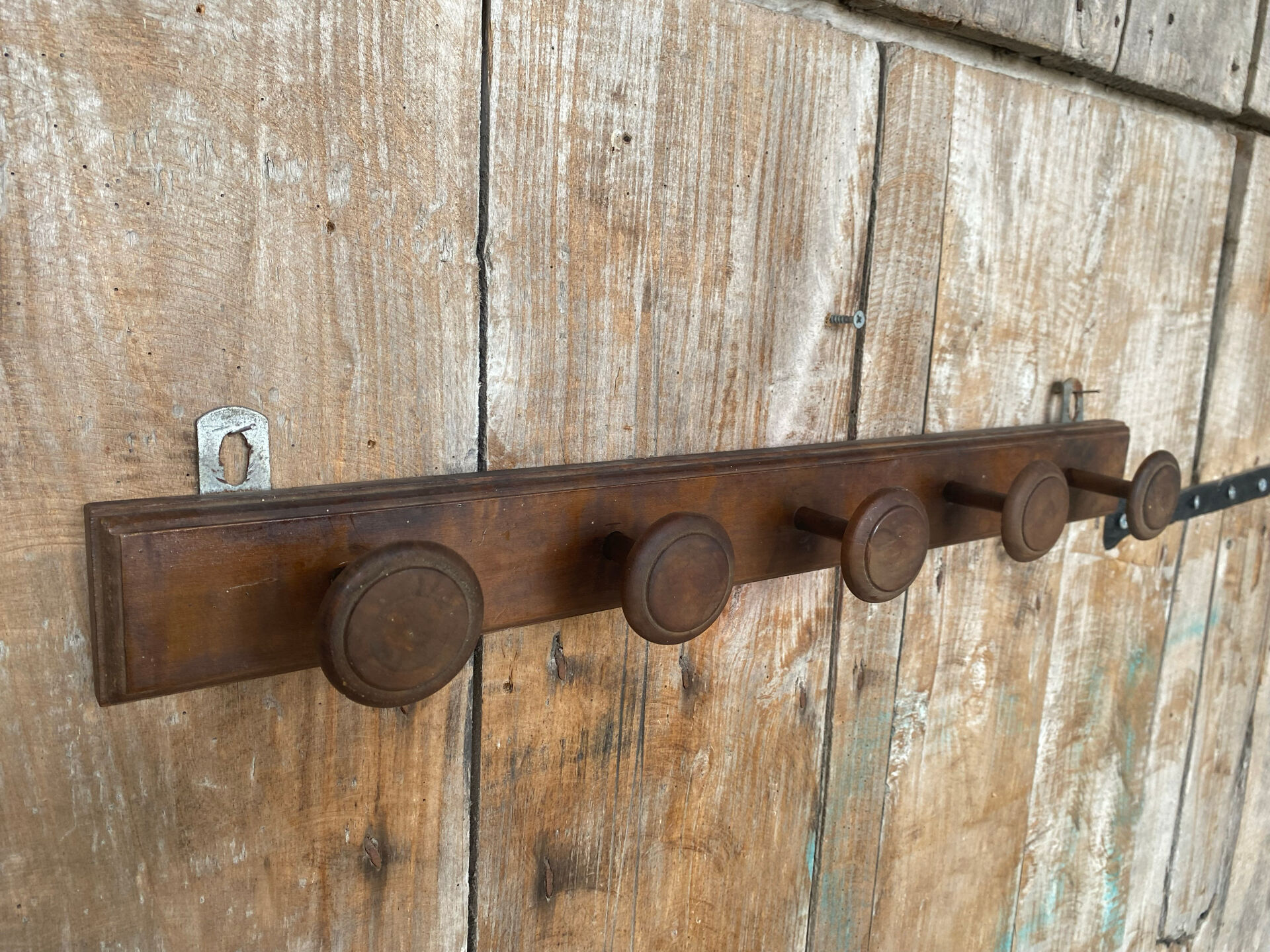 Vintage Wall Coat Rack x5 Wooden 1960s #E428