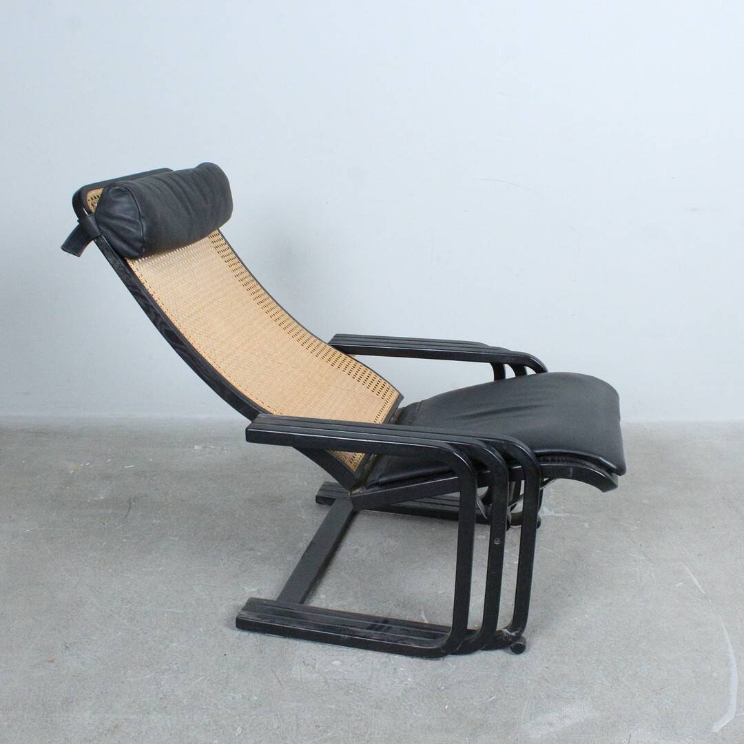 1980s Lounge Chair — Wiener Weave & Leather — Adjustable Backrest — Vintage