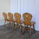 Set of 4 Vintage Tyrolean Heart Cutout Wooden Dining Chairs