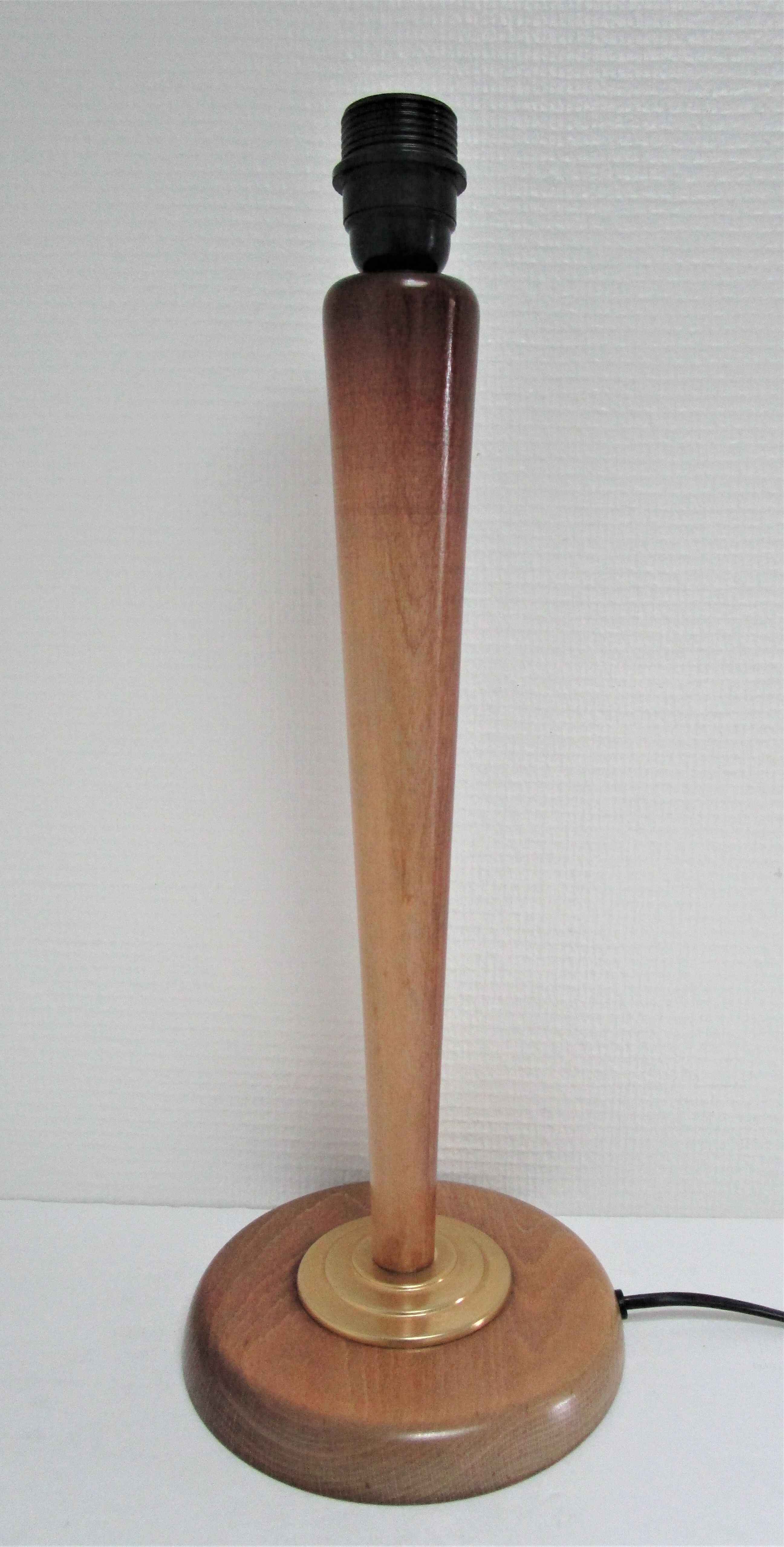Pied de lampe bois massif patiné et métal doré vintage style art déco