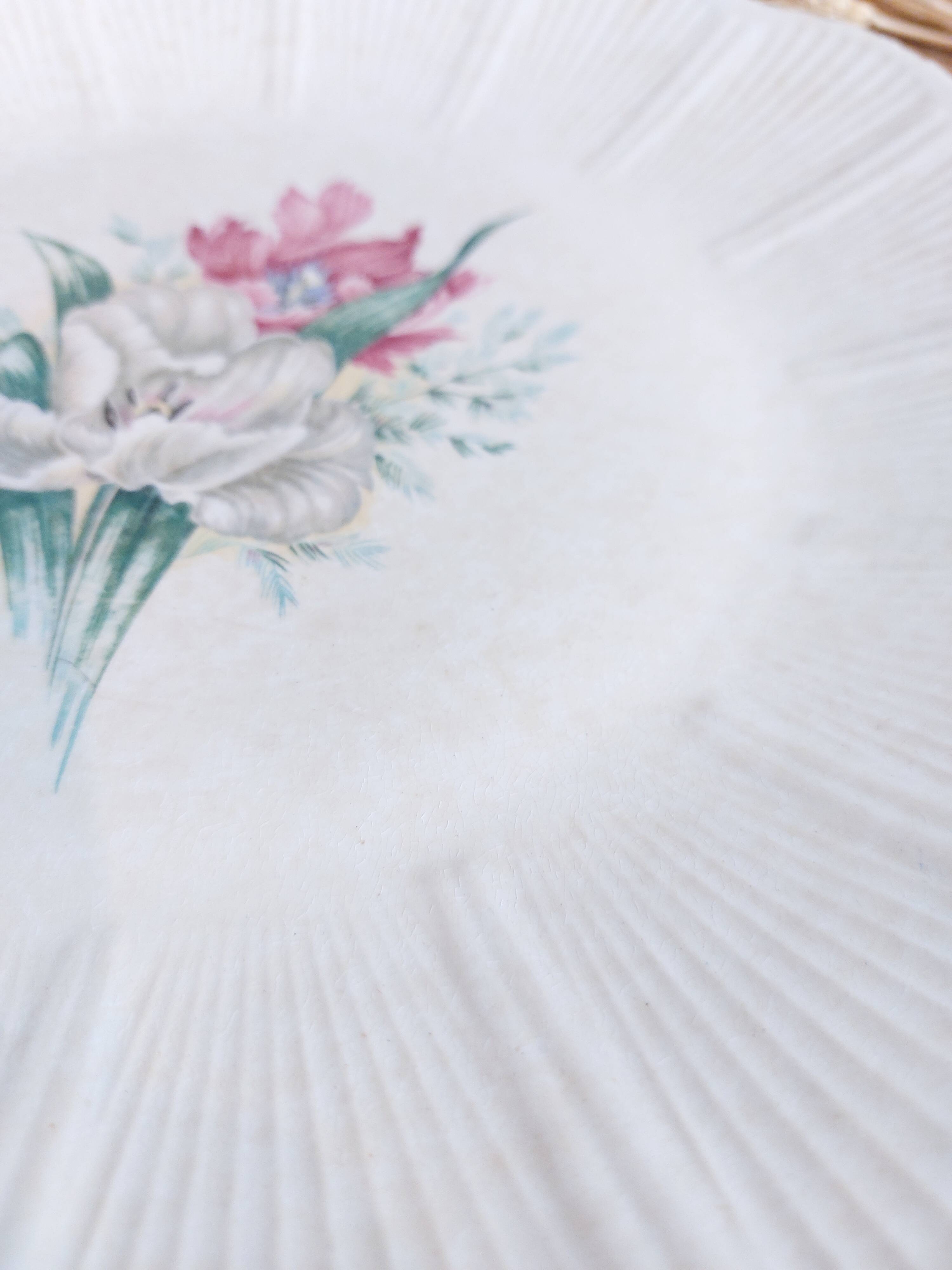 Antique rare large serving platter from L'Amandinoise with Iris decor D29, vintage France