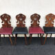 Lot de 4 chaises alsacienne bois et skaï bois sculpté art populaire, cuisine,salon, chalet