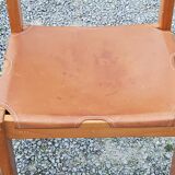 Pair of brutalist chairs in elm and stretched leather with saddle stitching Self publisher