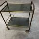 Vintage 70s serving trolley in gold metal and smoked glass