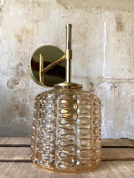 Brass and striated glass wall lamp
