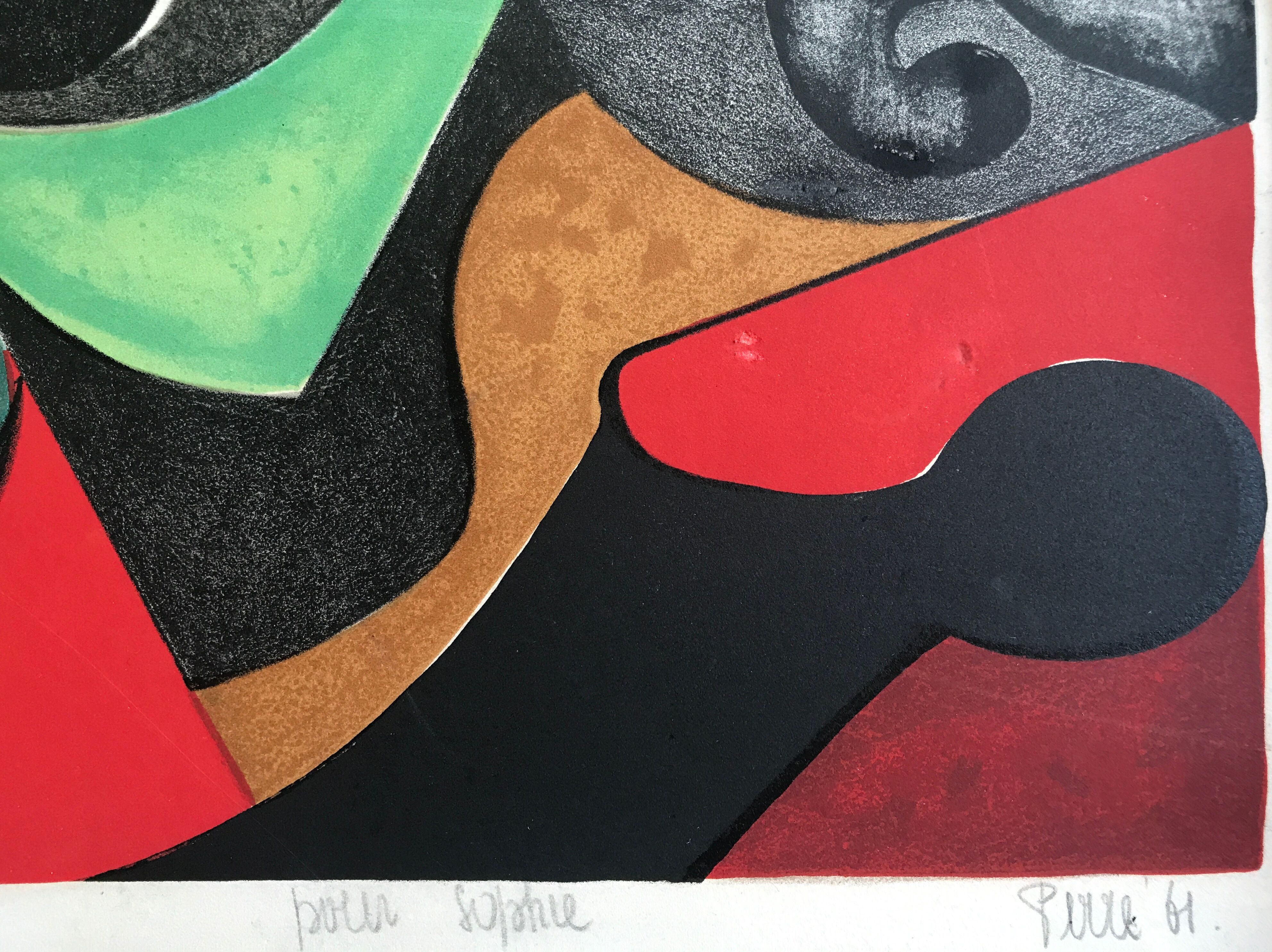Original lithograph signed by Danièle PERRÉ (1924-2009) Abstract composition, 1961.