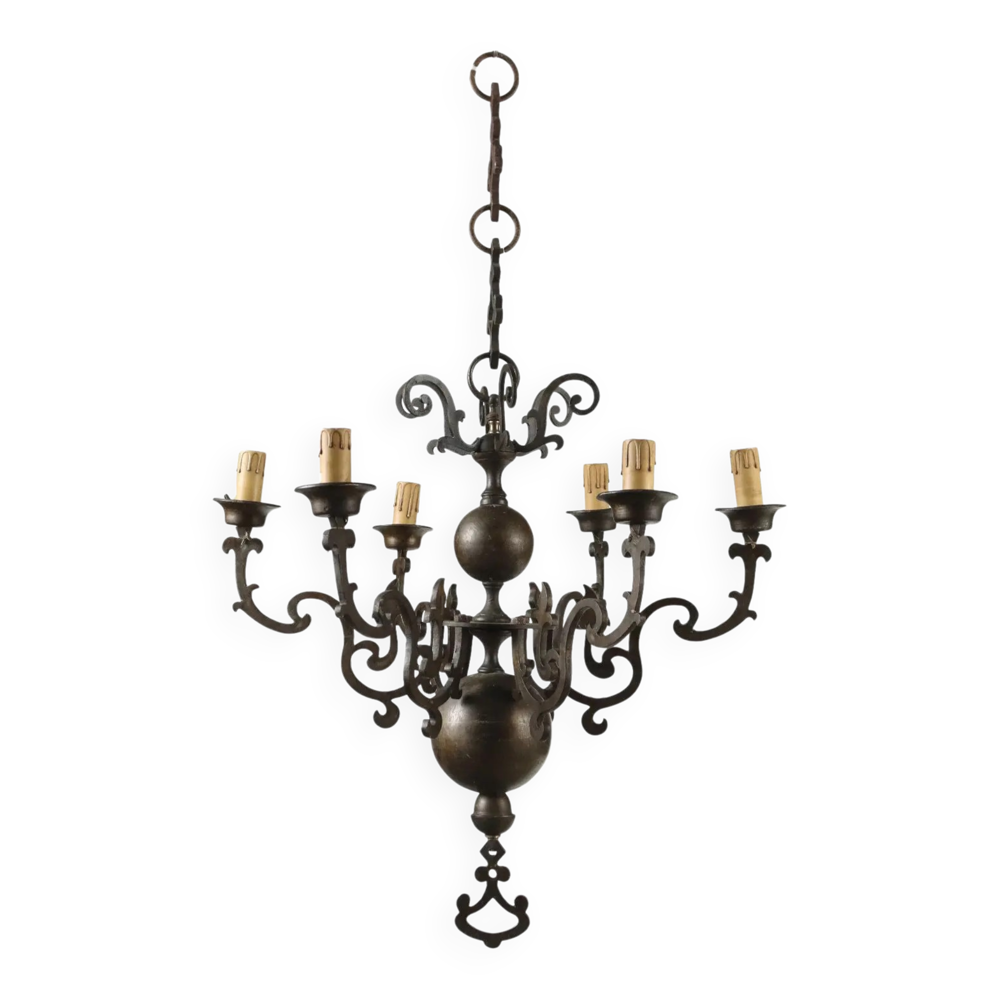 Antique chandelier with 6 lights in bronze, Netherlands, 18th century